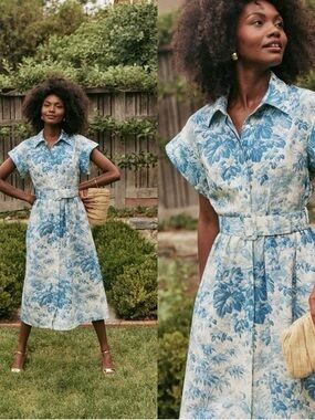 Tuckernuck Misty Blue Toile Midi Dress - size xsmall